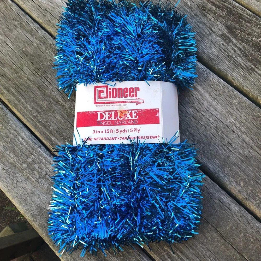 Vintage PIONEER Blue Christmas Tinsel / Garland / 3